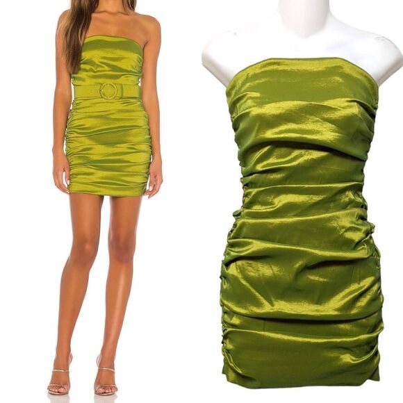 MAJORELLE Kaci Ruched Strapless Mini Dress Lime Green XS - Picture 1 of 13